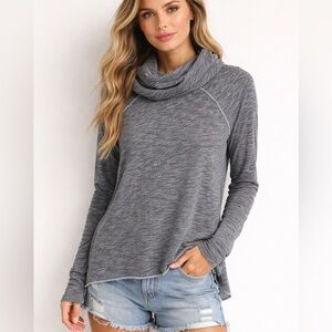 Free People Beach One Body Cowl Neck Gray Tunic Top Slouchy Lounge Cozy Layering